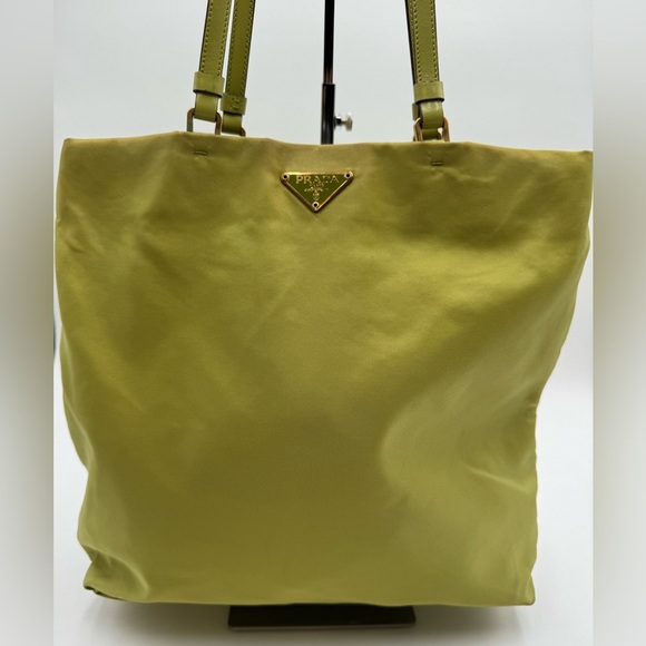 Prada - Authentic - Lime Green Canvas / Nylong Shoulder / Tote Bag - Picture 4 of 16
